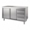 Stainless Steel Cabinet with Sliding Doors and 3 Drawers on the Left - W 1400 x D 700mm - Gastro M