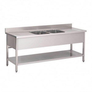 Stainless Steel Sink with Lower Shelf 2 Central Tubs - W 2000 x D 700mm - Gastro M