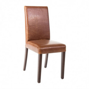 Cadeira com encosto alto em couro sintético marrom envelhecido - Conjunto de 2 - Bolero - Fourniresto