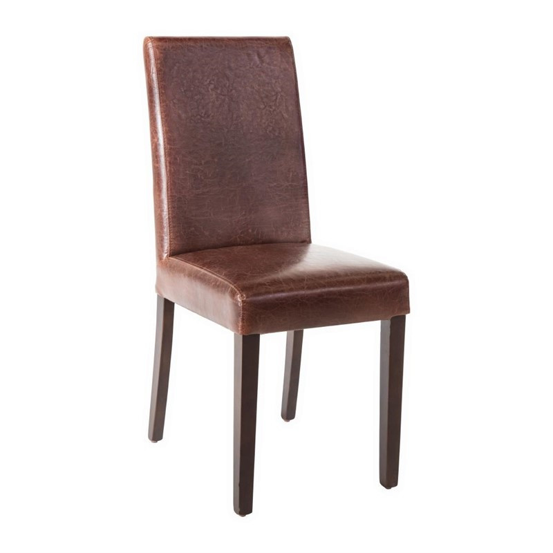 High back brown faux leather chair with a distressed finish - Set of 2 - Bolero - Fourniresto