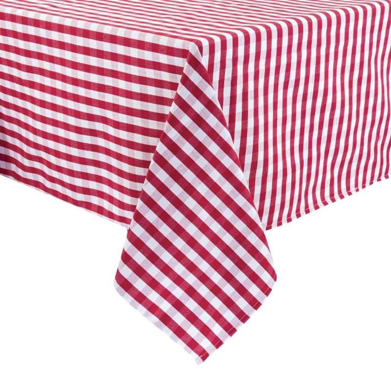 Square tablecloth with red checkered pattern in polyester 890 x 890mm - Mitre Essentials - Fourniresto