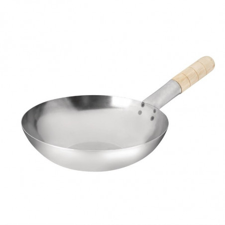 Flat Bottom Mild Steel Wok - 25.4 cm - Vogue - Fourniresto