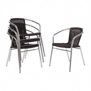 Cadeira de vime empilhável preta e alumínio - Conjunto de 4 - Bolero - Fourniresto