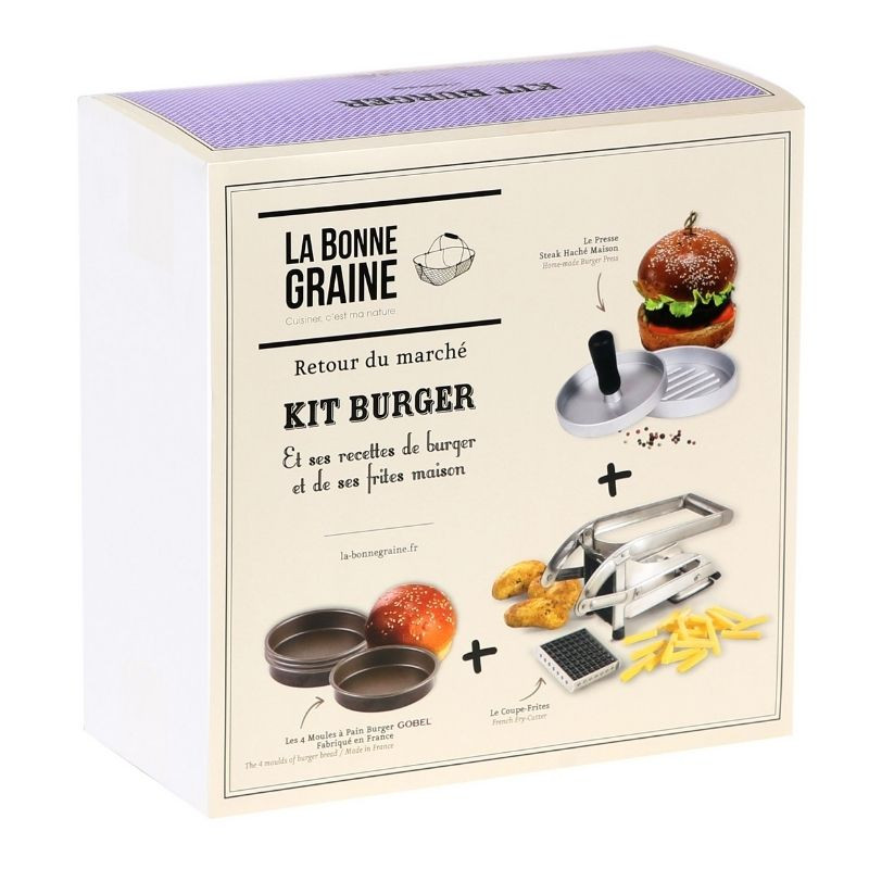 Kit Burger com Prensa para Hambúrguer, Formas para Pão de Hambúrguer e Cortador de Batatas Fritas - TELLIER