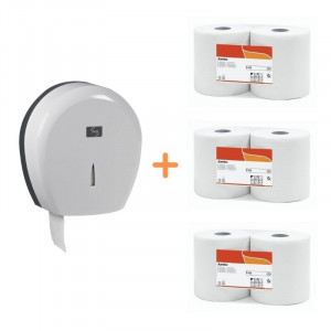 White Jumbo Pack - Dispenser for White Toilet Paper and Toilet Paper