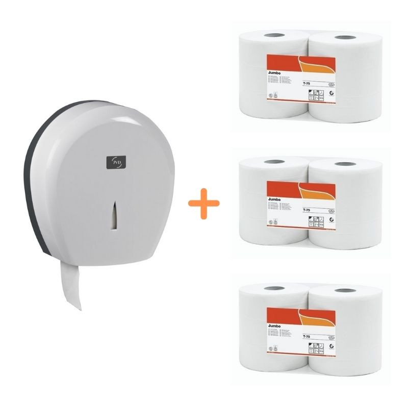 Pack Jumbo Blanc - Distributeur pour Papier Toilette Blanc et Papier Toilette