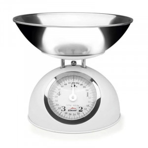 Balança Mecânica Retro Branca com Prato em Inox - Capacidade 5 Kg - Lacor