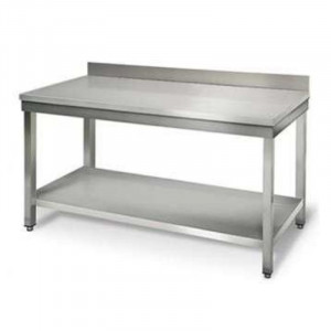 Stainless Steel Table with Shelf and Backsplash - D 600 mm - L 1800 mm
