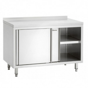 Stainless Steel Cabinet with Sliding Doors, Shelf, and Backsplash - L 1000 mm