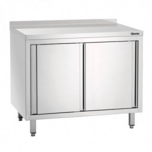 Stainless Steel Cabinet with Sliding Doors, Shelf, and Backsplash - L 1600 mm