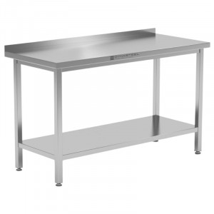 Stainless Steel Table with Backsplash and Shelf - D 700 mm - W 1600 mm