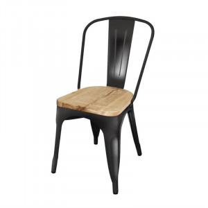 Black Steel Chair with Wooden Seat - Set of 4 - Bolero
