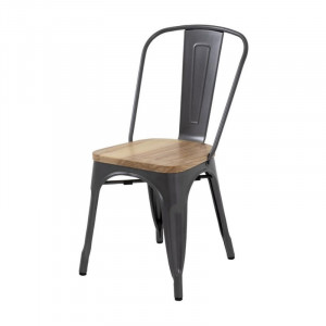 Steel Chairs with Wooden Seat - Metallic Grey - Set of 4 - Bolero