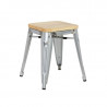 Low Steel Bistro Stools with Wooden Seat - Set of 4 - Bolero