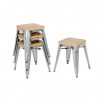 Tabourets Bistro Bas en Acier avec Assise en Bois - Lot de 4 - Bolero