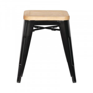 Taburetes Bistro Baixos em Aço Preto com Assento em Madeira - Conjunto de 4 - Bolero