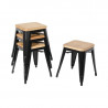 Black Steel Low Bistro Stools with Wooden Seat - Set of 4 - Bolero