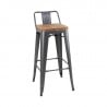 High Stools with Backrest and Wooden Seat - Metallic Grey - Set of 4 - Bolero