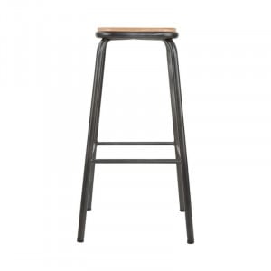 Tabouret Haut Gris Métallisé avec Assise en Bois - Lot de 4 - Bolero