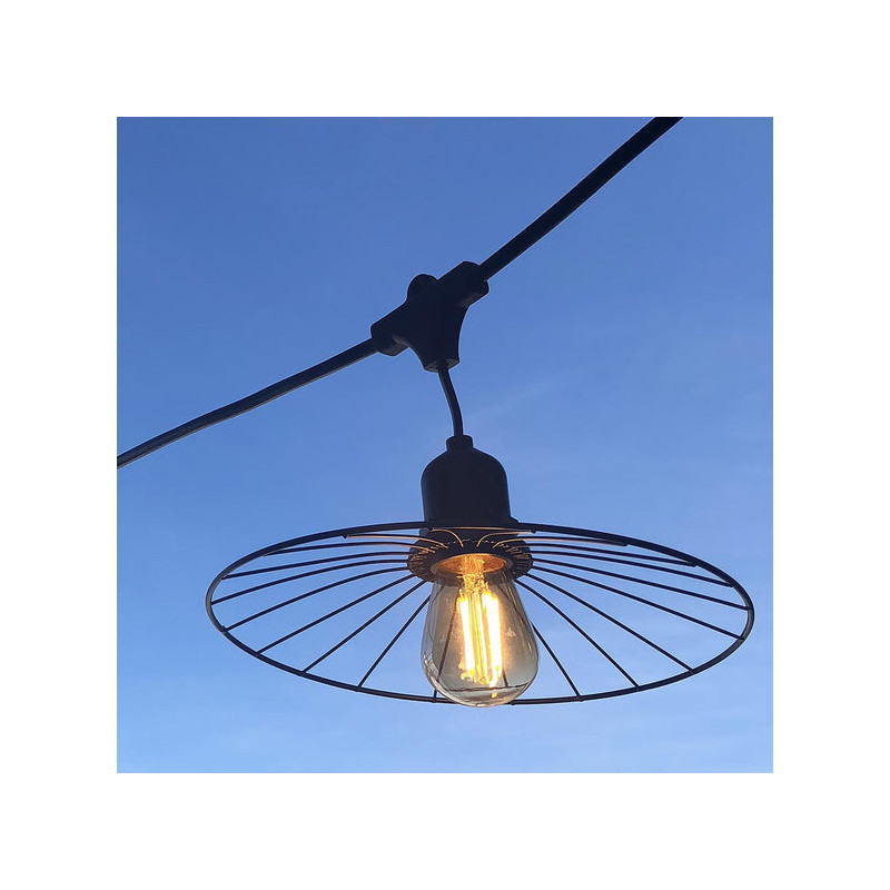 Guirlanda de Luz Externa com Abajur de Aço e Lâmpada de Filamento - Chic Cage Light - Lumisky Guirlanda de Luz Externa com Abajur de Aço e Lâmpada de Filamento - Chic Cage Light - Lumisky
