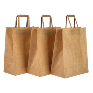 Saco de compras Kraft 26 x 14 x 33 cm - Pacote de 250 - Dynasteel