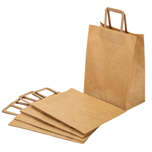 Saco de compras Kraft 26 x 14 x 33 cm - Pacote de 250 - Dynasteel