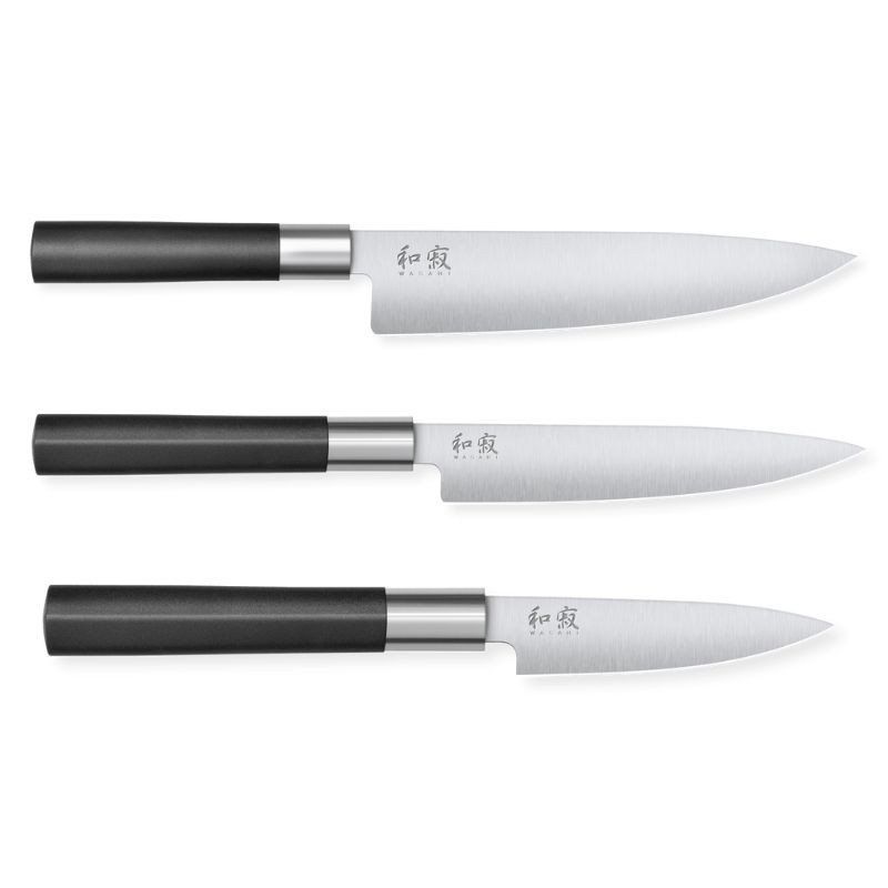 Conjunto de 3 Facas Wasabi Black - Corte profissional Facas Kai Wasabi Black - Precisão japonesa