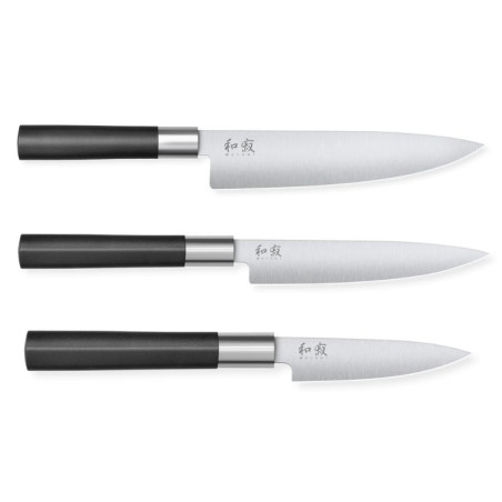 Conjunto de 3 Facas Wasabi Black - Corte profissional Facas Kai Wasabi Black - Precisão japonesa