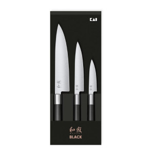 Conjunto de 3 Facas Wasabi Black - Corte profissional Facas Kai Wasabi Black - Precisão japonesa