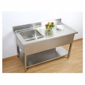 Plonge 1 Bac com espaldar e prateleira - L 1400 x P 700 mm | Dynasteel