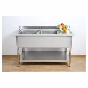 Mergulha 2 Cubas com Espaldar e Prateleira - Robusta e funcional | Dynasteel