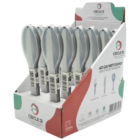 Kit Couverts en Inox en Présentoir - Lot de 12 Couverts pour professionnels de la cuisine | FourniResto