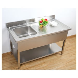 Sink 1 Basin with Backsplash and Shelf - L 1200 x D 600 mm - Dynasteel