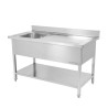 Plonge Inox 1 Cuba 1200x600 mm, Escorredor Direito, Backsplash