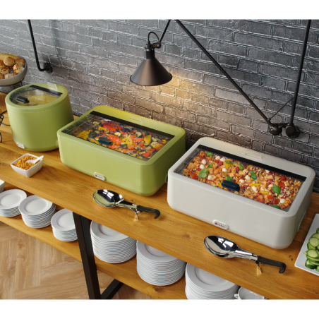 HENDI Chafing dish, GN 1/2, hoogglans gepolijst, inclusief brandpastahouder, tot 65mm diep, 4,5L, 385x295x(H)310mm, roestvast staal 18/0
