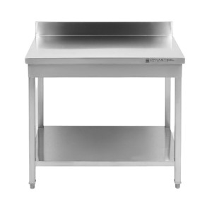 Stainless Steel Table with Backsplash and Shelf - D 600 mm - W 1000 mm