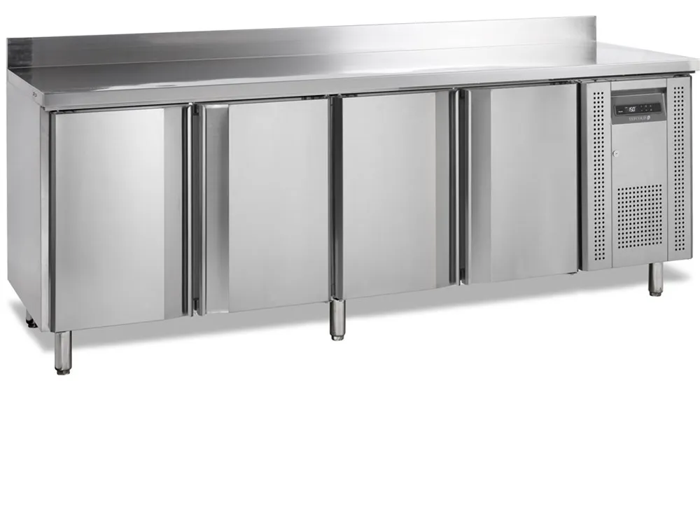Mesa Refrigerada Negativa em Inox com Backsplash - 4 Portas - 460 L