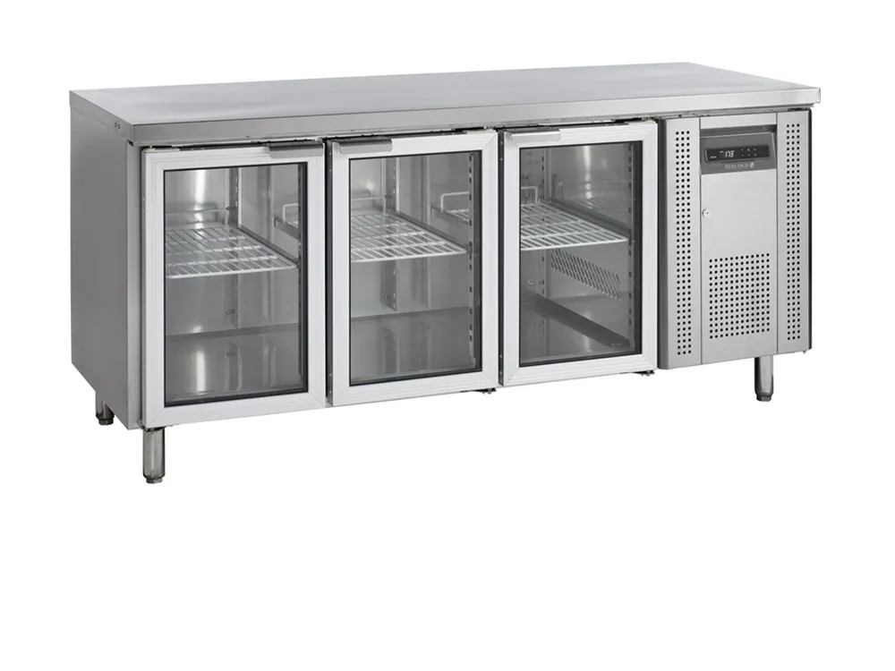 Mesa Refrigerada em Inox - 3 Portas de Vidro - GN 1/1
