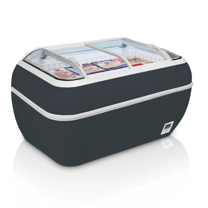 Refrigerador Congelador 2 Tampas Vidro Curvado Cinza 334 L