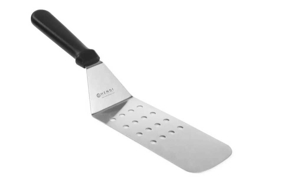 Espátula Flexível Perfurada Angular em Aço Inoxidável com Cabo em PP - 37 cm
