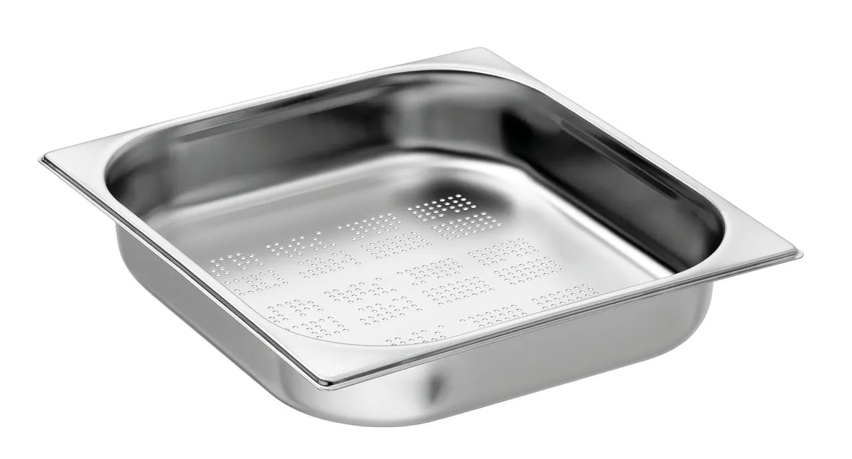 Bandeja de gastronomia perfurada GN 2/3 em aço inoxidável - Profundidade 65 mm - 5,5 L
