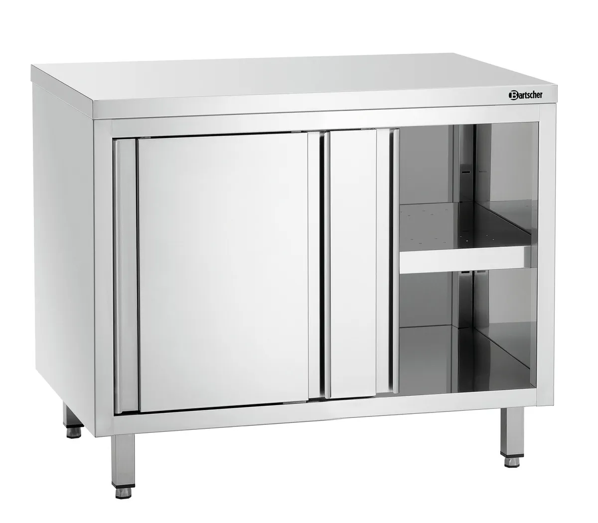 Móvel em inox com portas de correr e prateleira - L 1000 mm