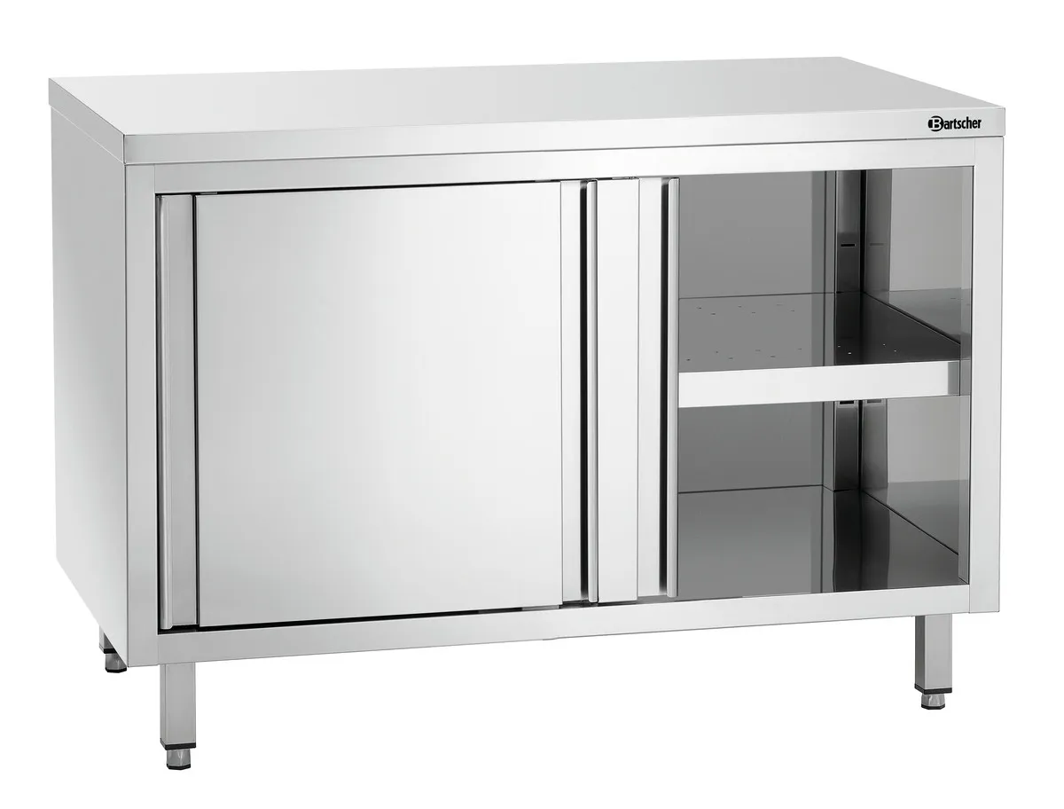 Móvel em inox com portas de correr e prateleira - L 1200 mm