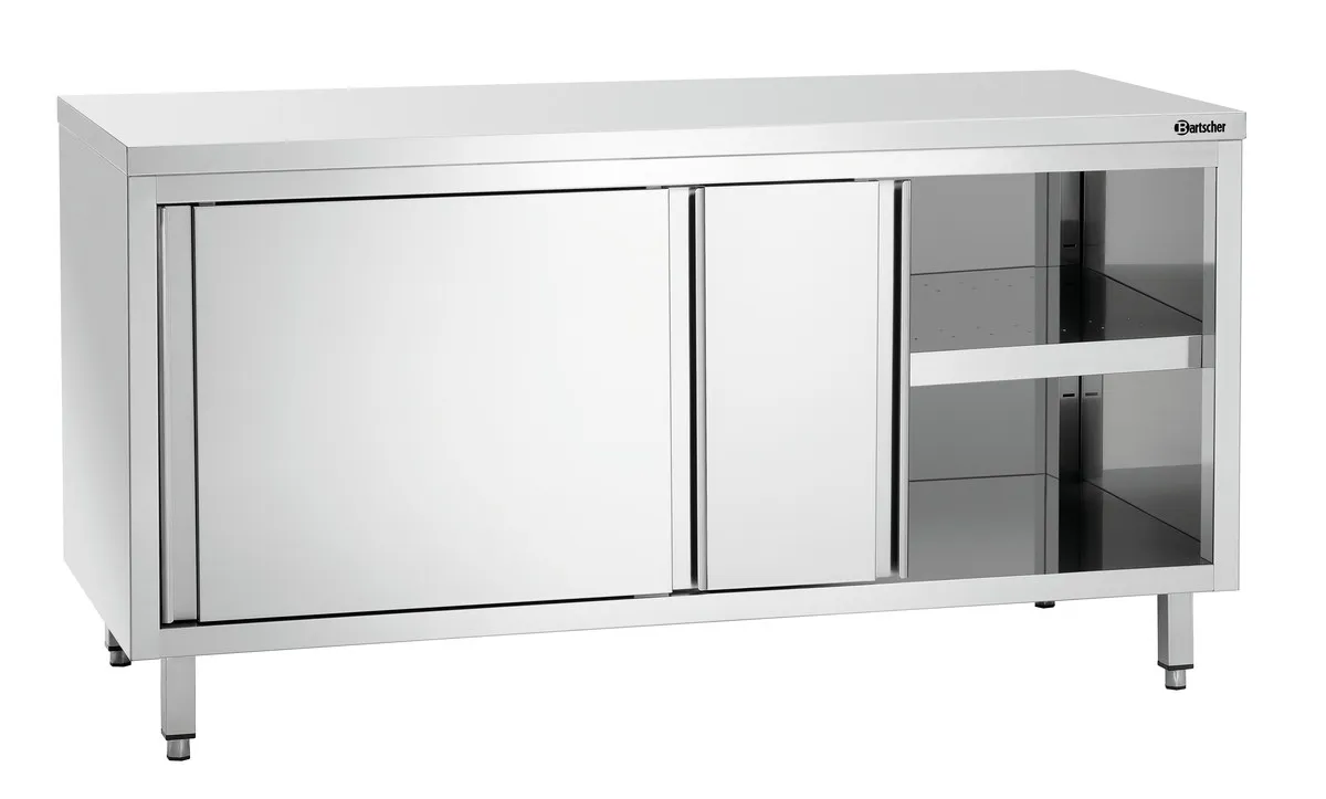 Móvel em inox com portas de correr e prateleira - L 1600 mm