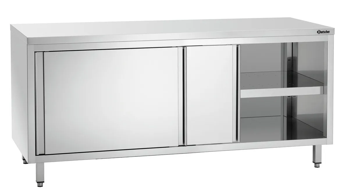 Móvel em inox com portas de correr e prateleira - L 1800 mm