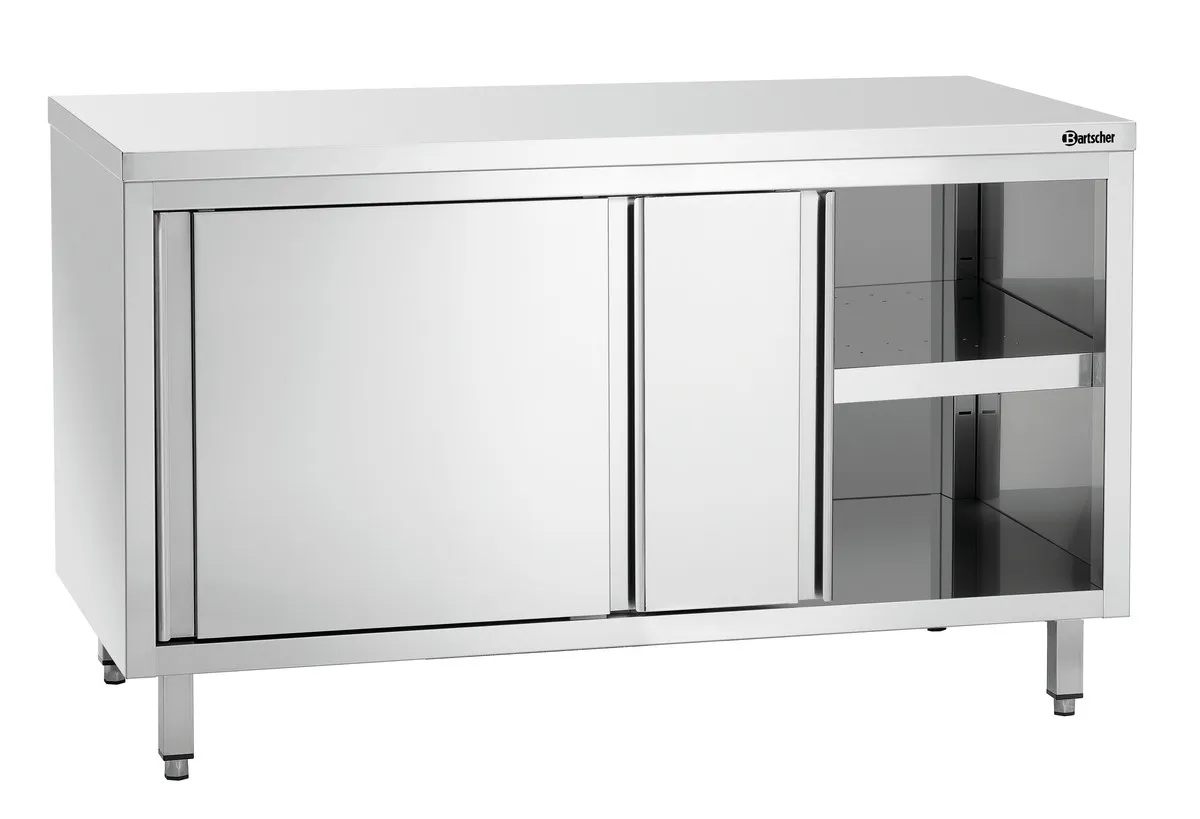 Móvel em inox com portas de correr e prateleira - L 1400 mm