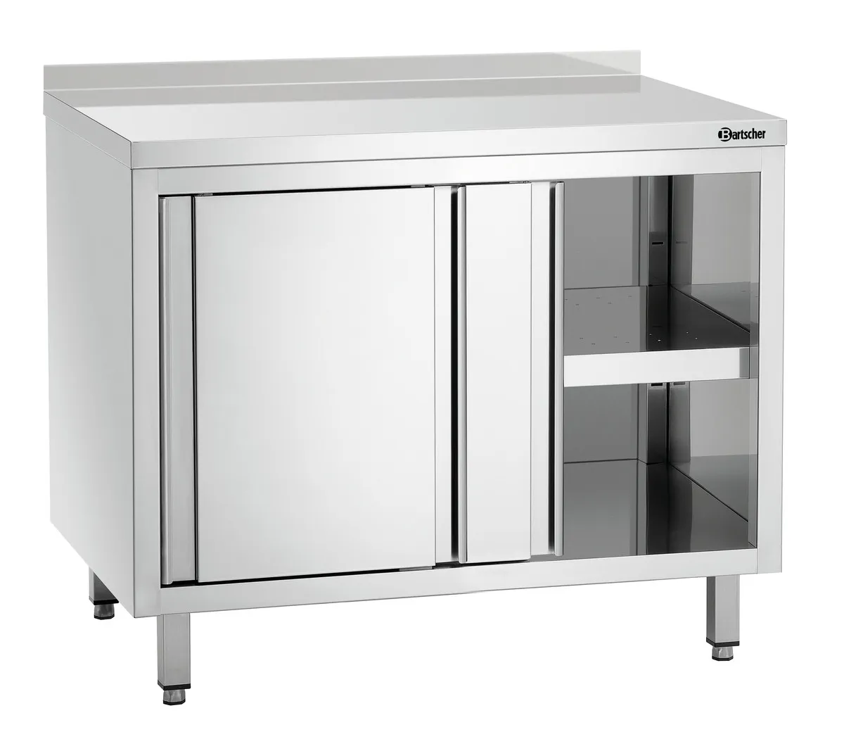 Móvel em inox com portas de correr, prateleira e painel traseiro - L 1000 mm