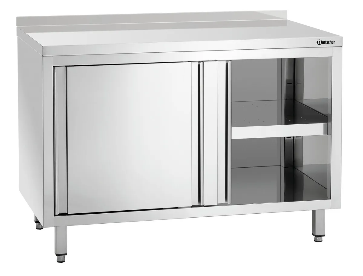Móvel em inox com portas de correr, prateleira e respaldo - L 1200 mm