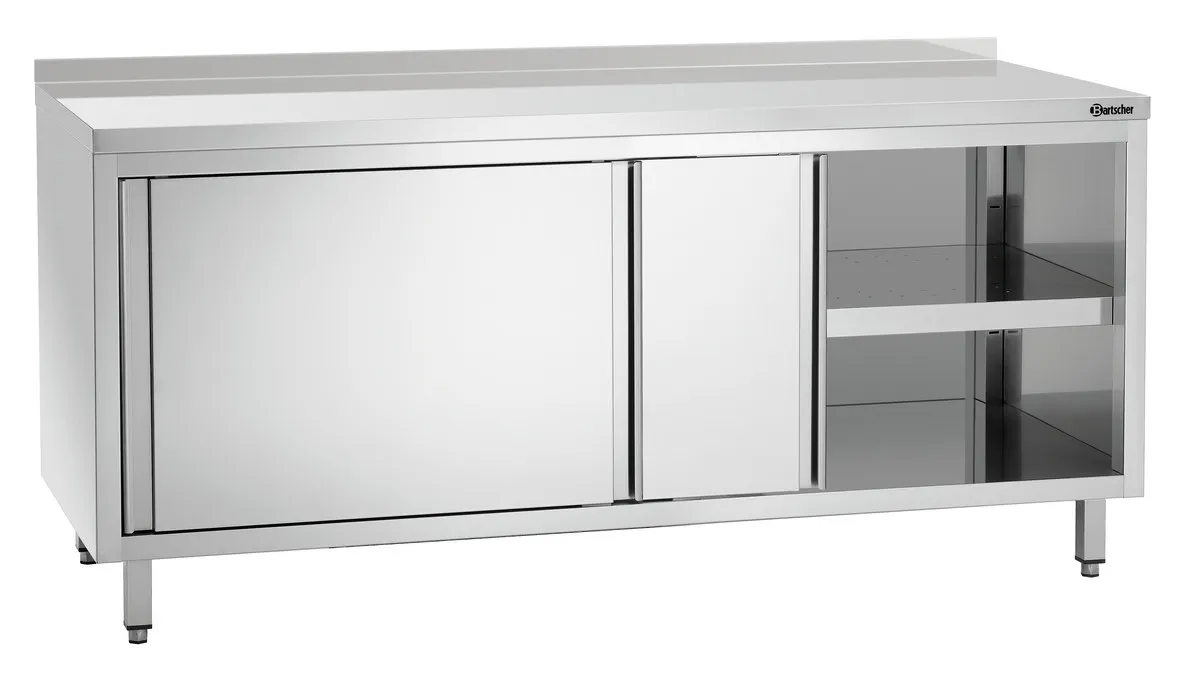Móvel em inox com portas de correr, prateleira e respaldo - L 1800 mm