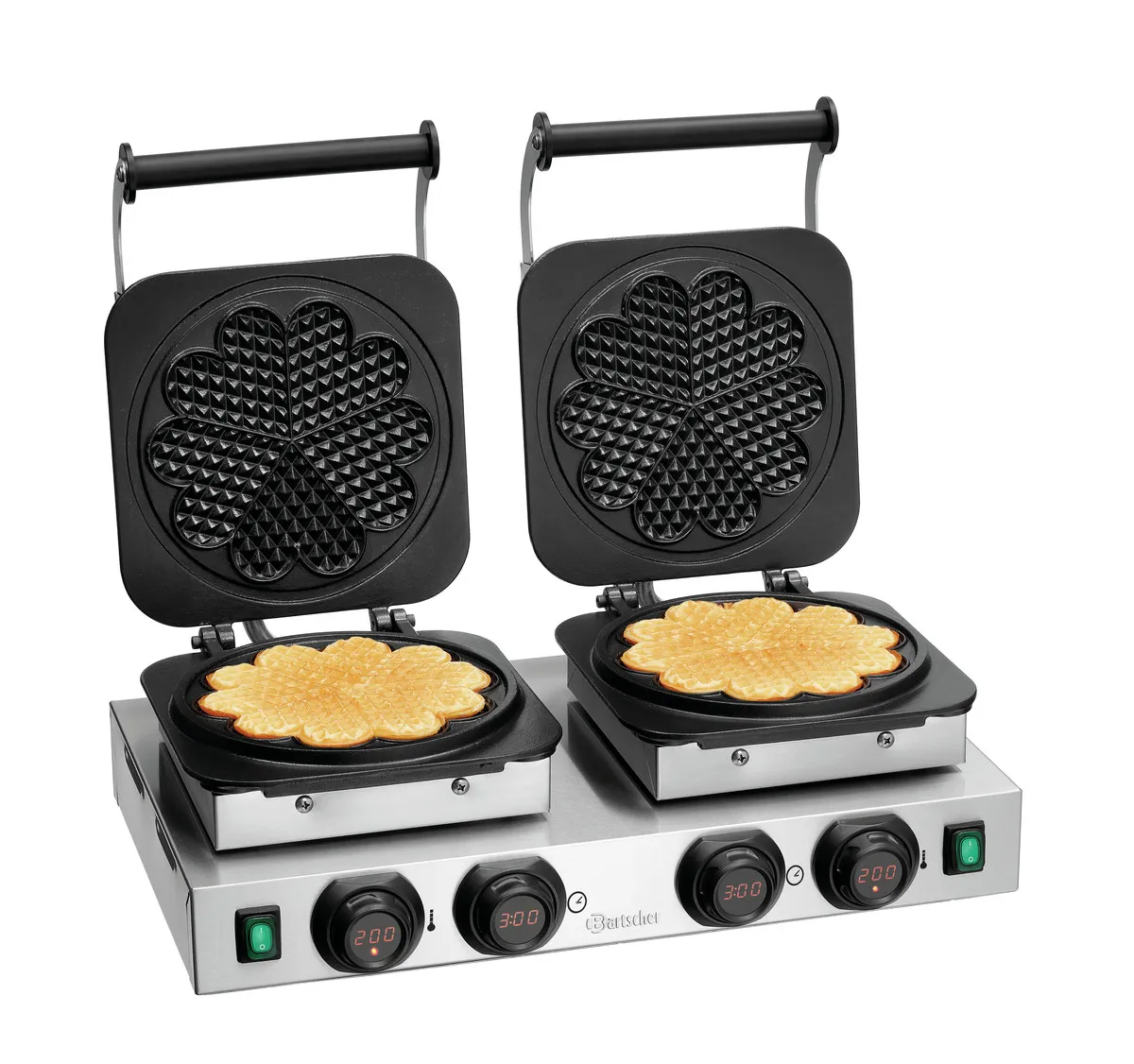 Máquina de Waffles Dupla Profissional - 2 x 5 Waffles em Formato de Coração